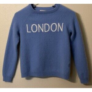 Philosophy Youth M 100% Cashmere Blue Dream London Intarsia Graphic Sweater
